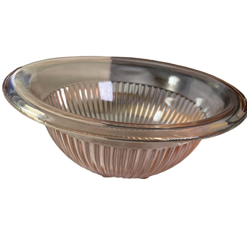 Vintage Federal Glass Company Rose Glow ribbed bowl heavy base